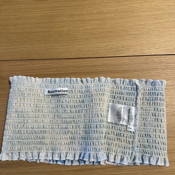 Reformation Smocked Bikini Set - Blue and White top size S and bottom size M - Picture 4 of 6